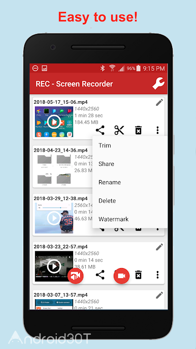 دانلود 3.0 REC – Screen Recorder. UHD, FHD, HD, on/off audio – برنامه ضبط صفحه نمایش اندروید